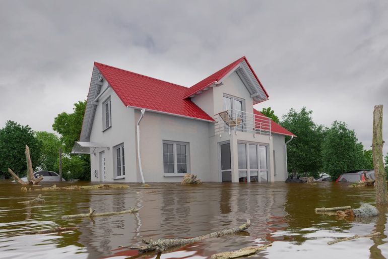 Dom zaplavený vodou.