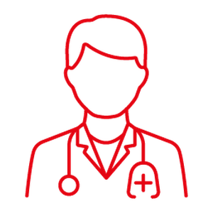 ikona červenej čiary lekára so stetoskopom 