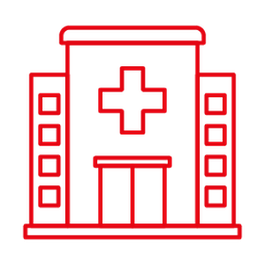 červená ikona budovy nemocnice 